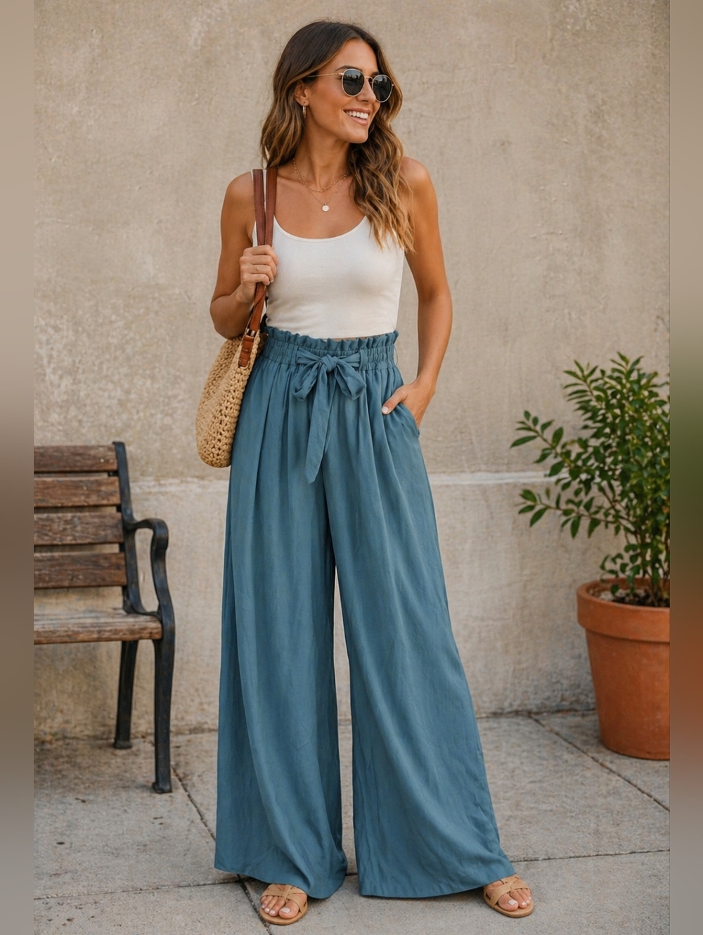 Teal High Waisted Wide leg Palazzo Pants NWT.